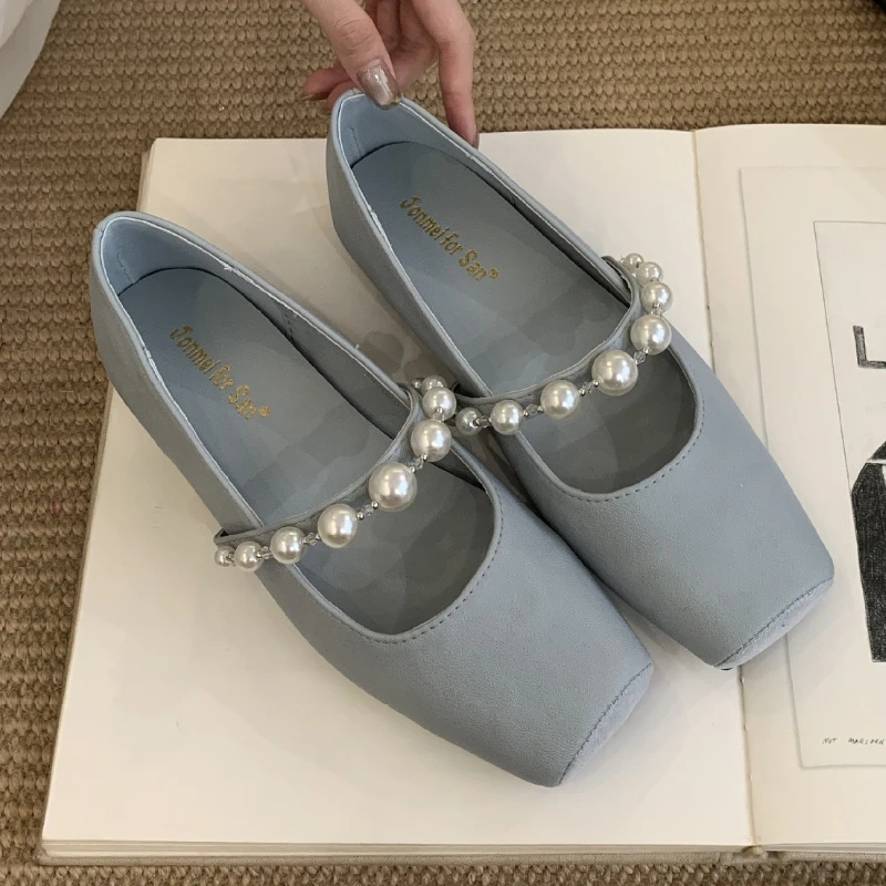 String Bead Punta quadrata Mary Jane Scarpe Calzature da donna Scarpe eleganti comode e poco profonde Moda donna Ballerine dolci da donna
