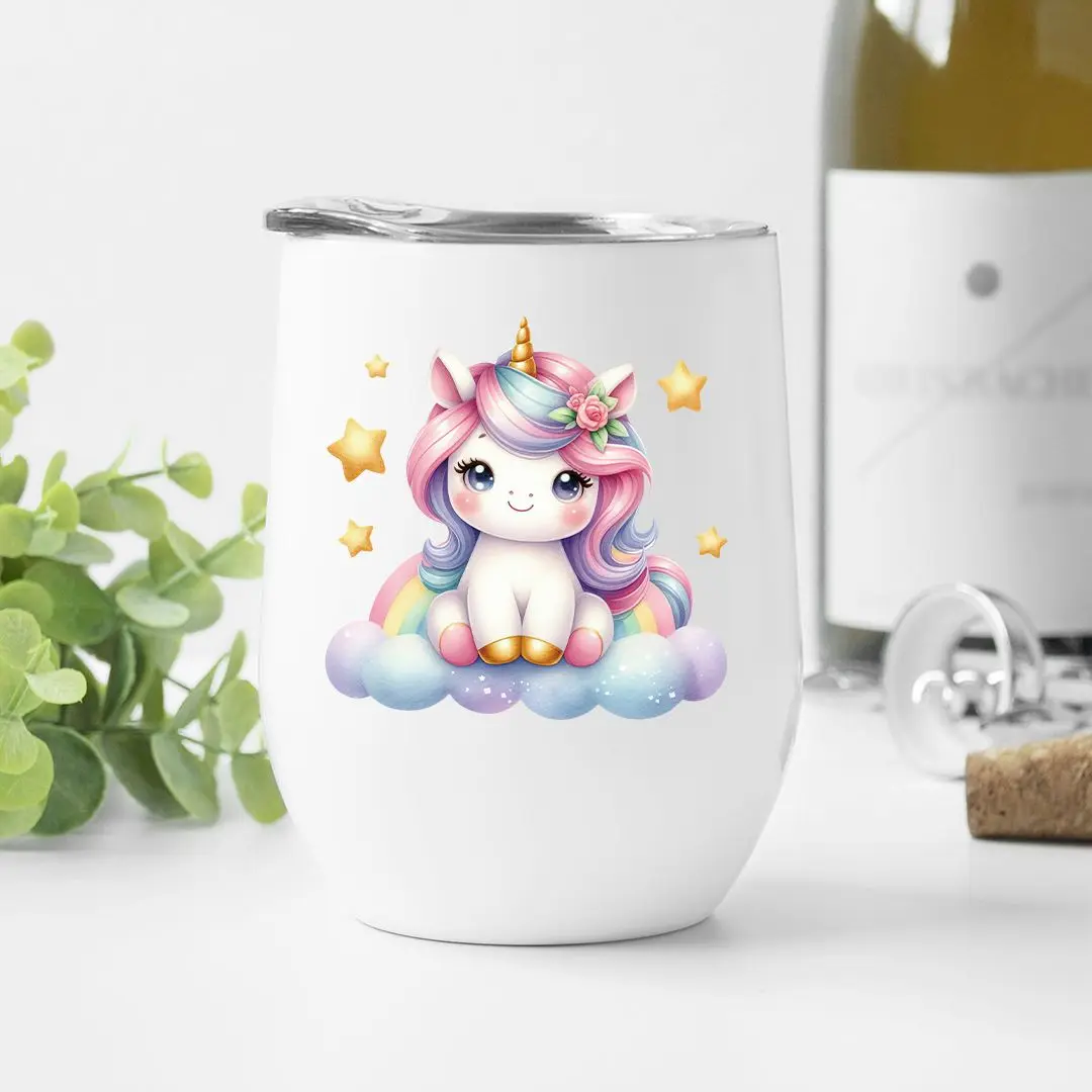 8pcs Watercolor Horse Happy Unicorn UV DTF Cup Stickers, Waterproof Sticker Pack for Decorating Mugs, Cups,DIY Art Supplies