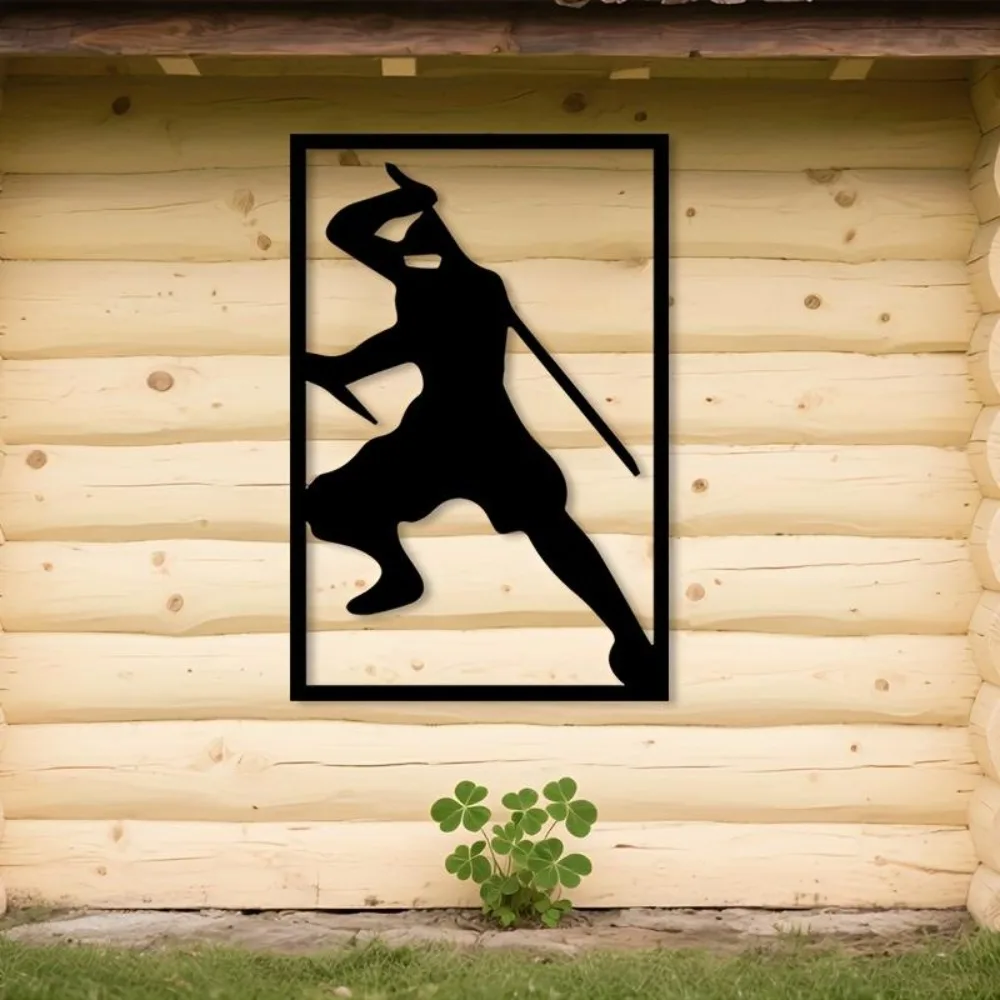 Décoration murale en métal 2D Ninja, en fer antirouille, style japonais avec épée et masque, design traditionnel pour intérieur, extérieur, patio et jardin