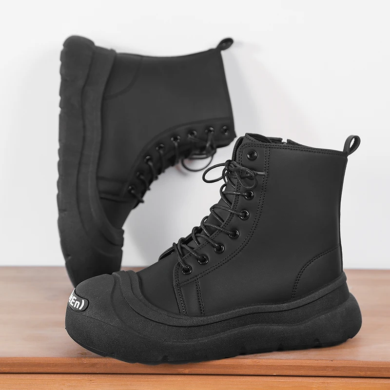 

Large-size Autumn High-top Versatile Black Shoes, Men's Outdoor Anti-slip and Wear-resistant Casual Leather Boots