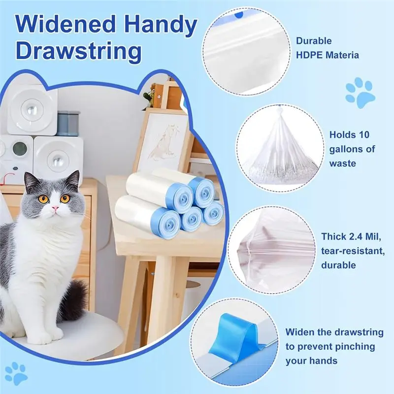 NEW HOT In Stock-5 X 15Count Trash Bags For Automatic Cat Litter Box Self Cleaning,Replacement Liners For Robot Box,Drawstring W