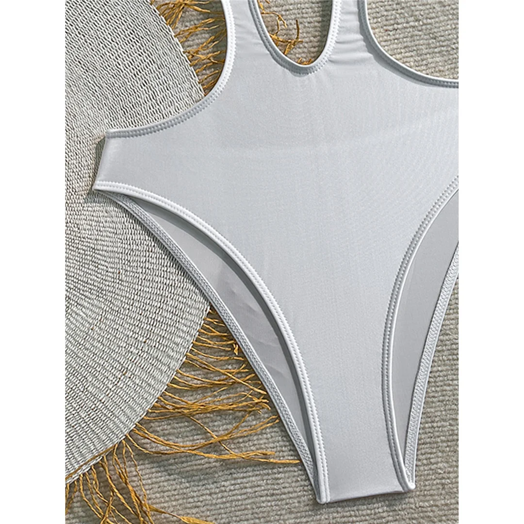 Sexy Badeanzug für Damen mit Metallring-Ausschnitt und Kreuzrücken, einteiliger Badeanzug, hoch geschnittene Beine, Monokini, Badebekleidung, Badeanzug V7566 – Detail 23