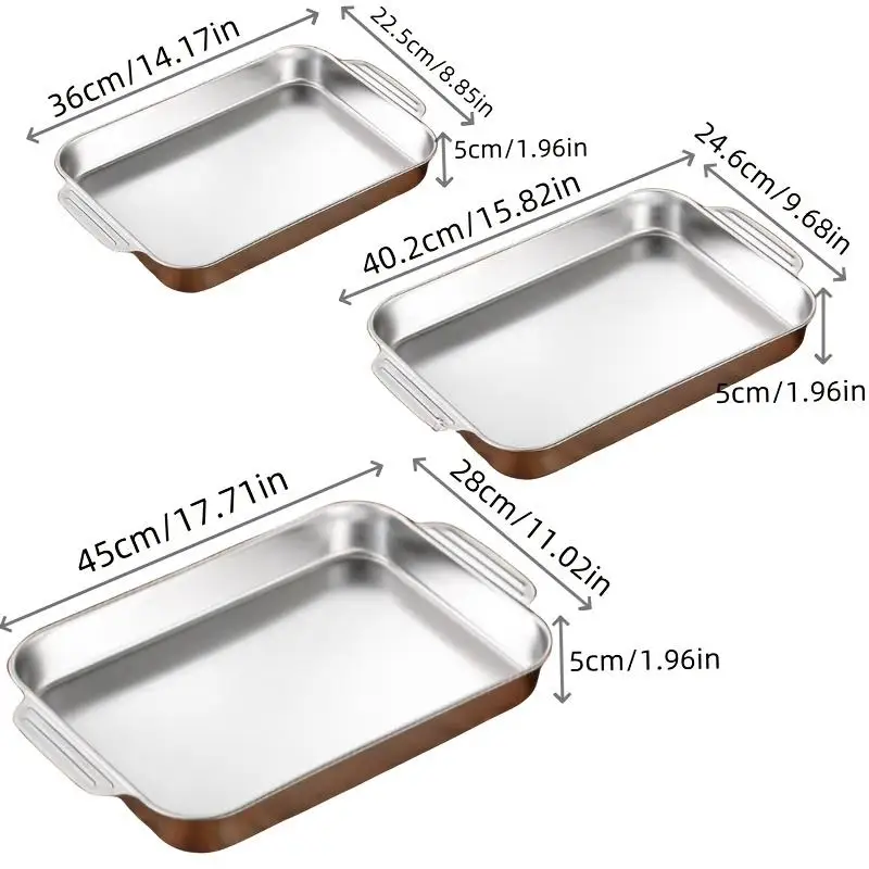 3-Piece Stainless Steel Baking Tray Set Multi-Purpose BBQ Platters Deep And Thickened Durable Non-Stick Easy to Clean for Party