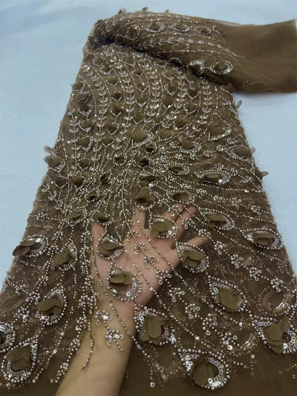 Moda africano di lusso in rilievo Tulle tessuto di pizzo francese fatto a mano paillettes ricamo tessuto di pizzo per le donne abiti da festa di natale