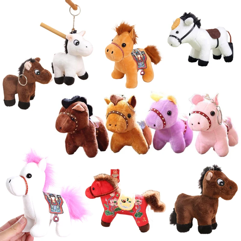 1Pcs Cartoon Pony Anhänger Stofftier Pferd Plüsch Spielzeug Schlüssel Ring Rucksack Ornamente Hängende Dekoration