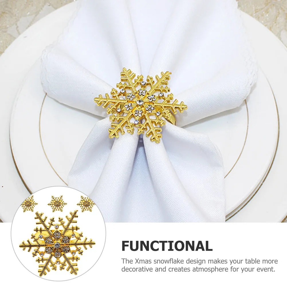 4Pcs Sturdy Lightweight Alloy Napkin Rings Xmas Snowflake Decorative Napkin Buckles for Party Picnic Holiday Table Setting