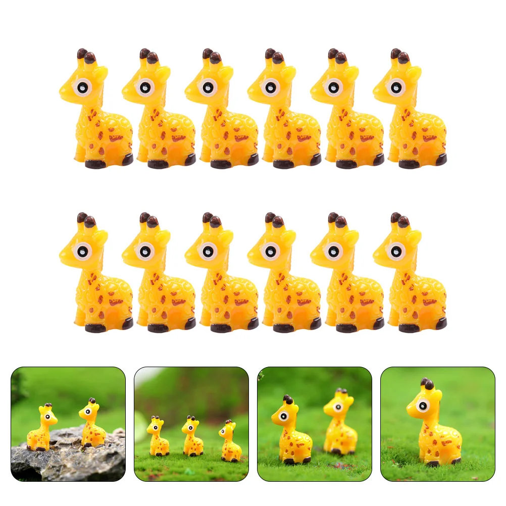 

12 Pcs Micro Landscape Ornament Mini Giraffe Toy Fairy Plush Small Miniature Garden Accessories Deer Decoration Car