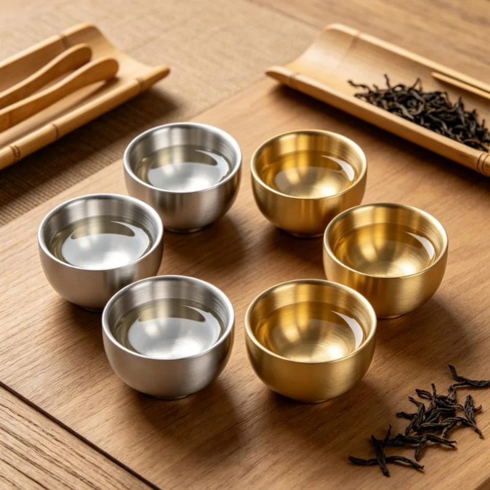 5 Pack Stainless Steel Double Wall Shot Cups for Sake Spirits Serving Modern Minimalist Style 6cm x 3cm x 3.5cm - view 6