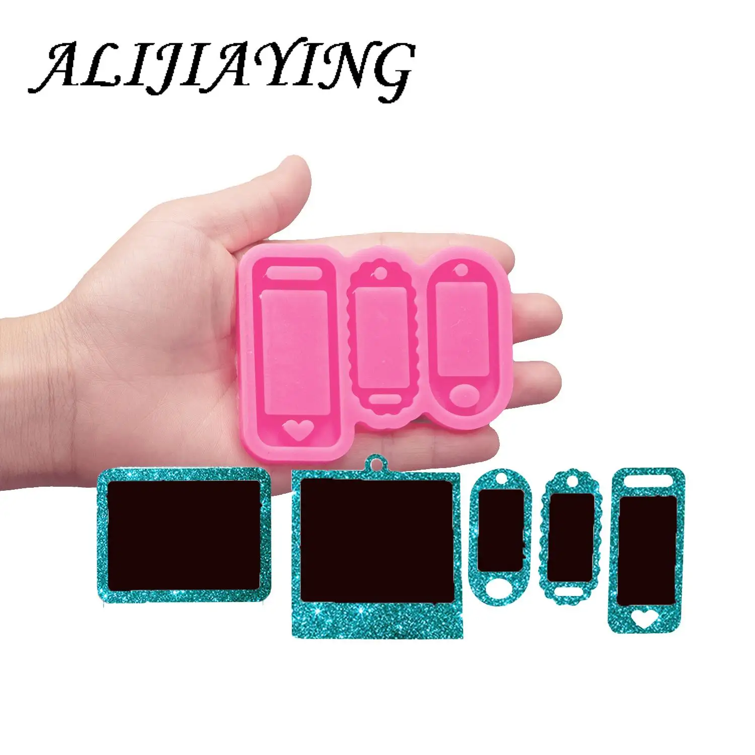 Shiny Photo Frame Shaker Key Tag Silicone Mold for Keychain Pendant - Resin Crafting Mold with Epoxy Jewelry DY0868