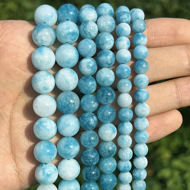 Natural Blue Larimar Stone Beads Round Loose Gemstone Beads For Jewelry Making DIY Supplies Necklace Bracelets Accessories