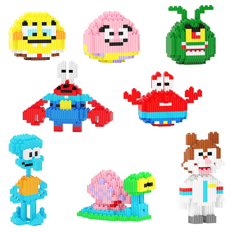 Cartoon building blocks animated characters Patrick Star Octopus tentacles mini action figures toy gifts for children