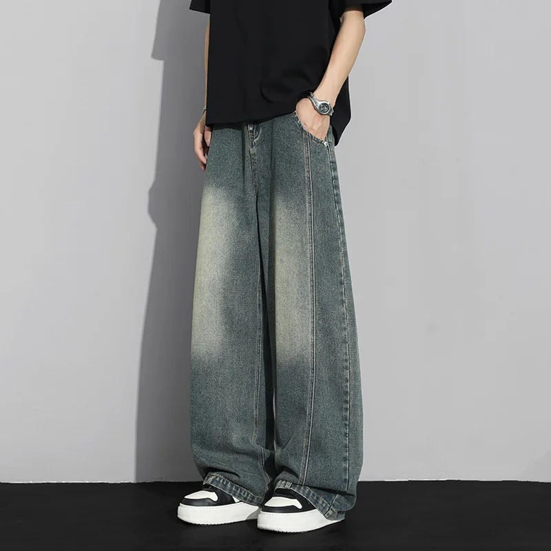 American Retro Loose Fit Straight Wide Leg Trousers Men S Jeans Man Pants Fashion Denim Comfy Relaxed Cut Long Pants Streetwear