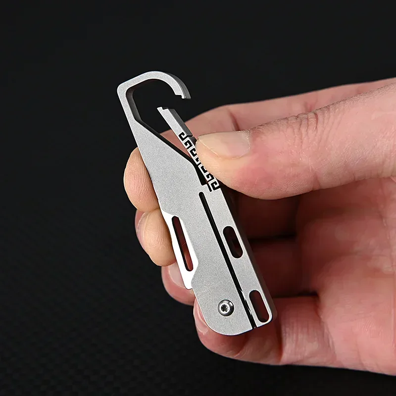 MINI Folding Knife Pocket Opening Outdoor EDC Self Defense Tool Titanium Alloy High Hardness D2 Blade Keychain Hanger