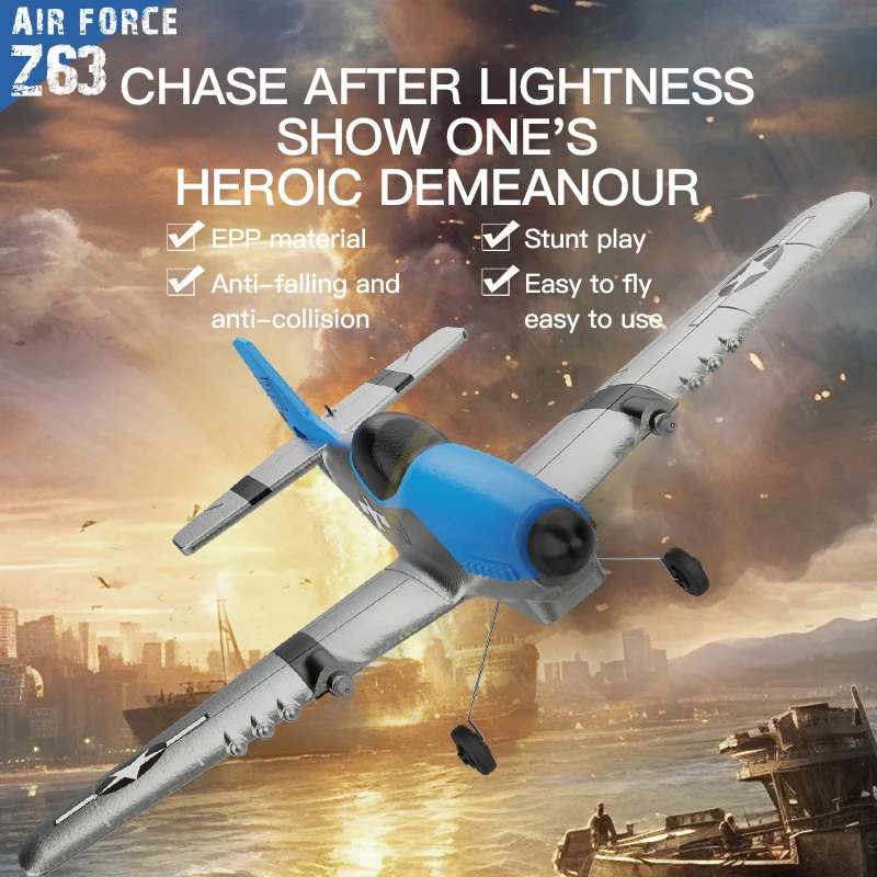 

New Z63 Three Channel Remote Control Aircraft P51 Mustang Fighter 2.4g Fixed Wing Aircraft Model Foam Toy Aircraft Gift Gift Toy