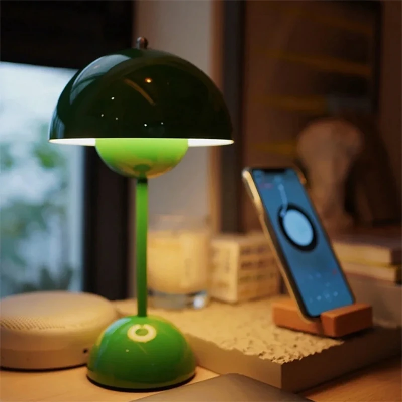 LICE-Top Touch Switch LED Table Lamp Rechargeable Flower Bud Mushroom Design Living Room Decor Desk Night Stand Lamp
