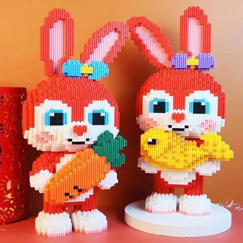 38cm Kawaii Cartoon Bow Carrot Rabbit Puzzle Building Block Micro Toy for Boys and Girls Birthday Gift Mascot Ornament