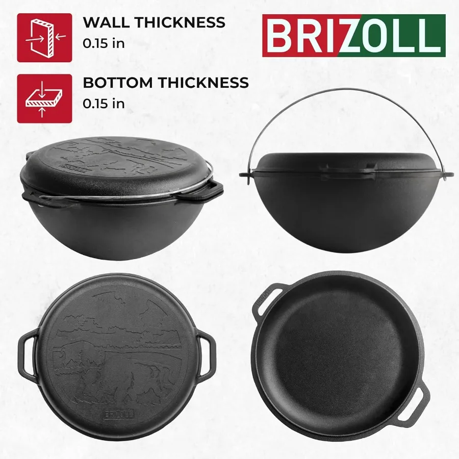 أوزبكي كازان حديد زهر بريزول 12.5 كوارتز 12 لتر فرن هولندي من الحديد الزهر كازان لمجموعة أواني طهي بلوف أدوات طهي ممتازة للتخييم آسيوية #4