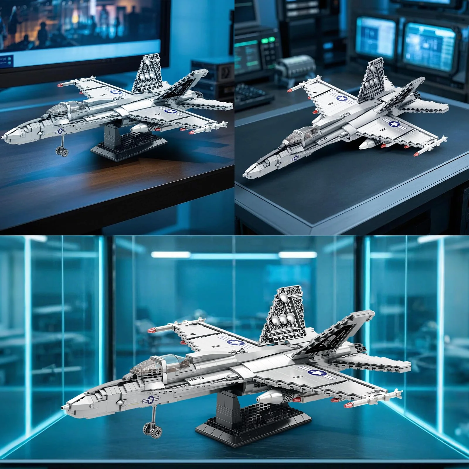 Set di blocchi da costruzione F-18 Strike Hornet Fighter, kit di costruzione Jet Fighter, regalo giocattolo militare per adulti, adolescenti 14+, 1387 pezzi