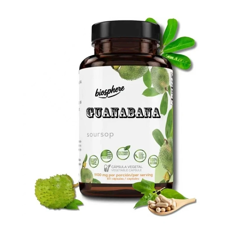 Guanábana (fruta espinosa tipo lichi), 1100 mg por porción, ingredientes 100% naturales de alta calidad