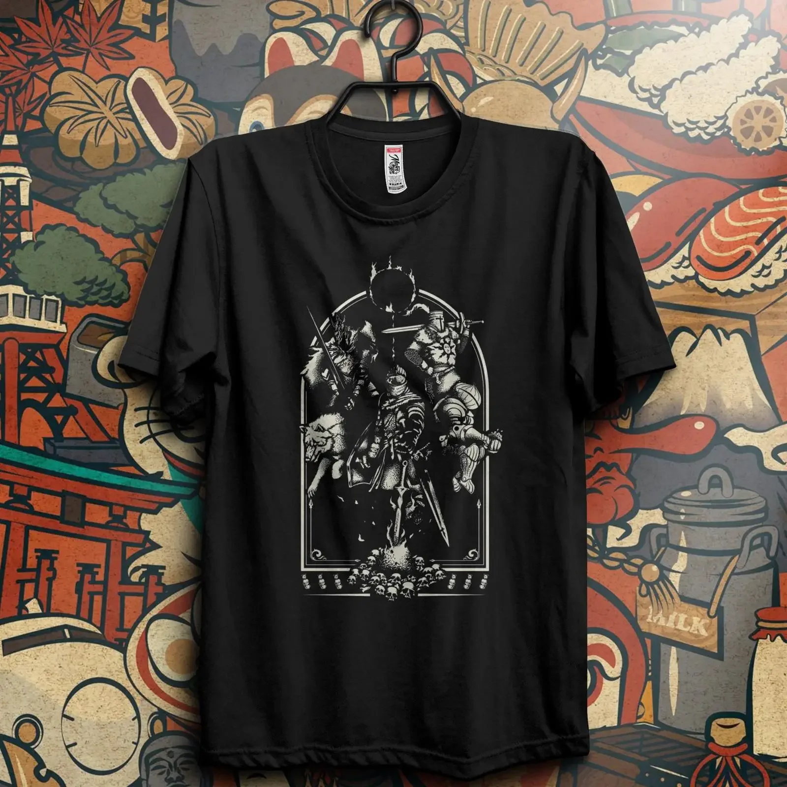 Camiseta Dark Souls Solaire de Astora Praise the Sun Soulsborne Caballero Siegmeyer Sif Gamer vintage Lavada con gráficos Elegante y Suave