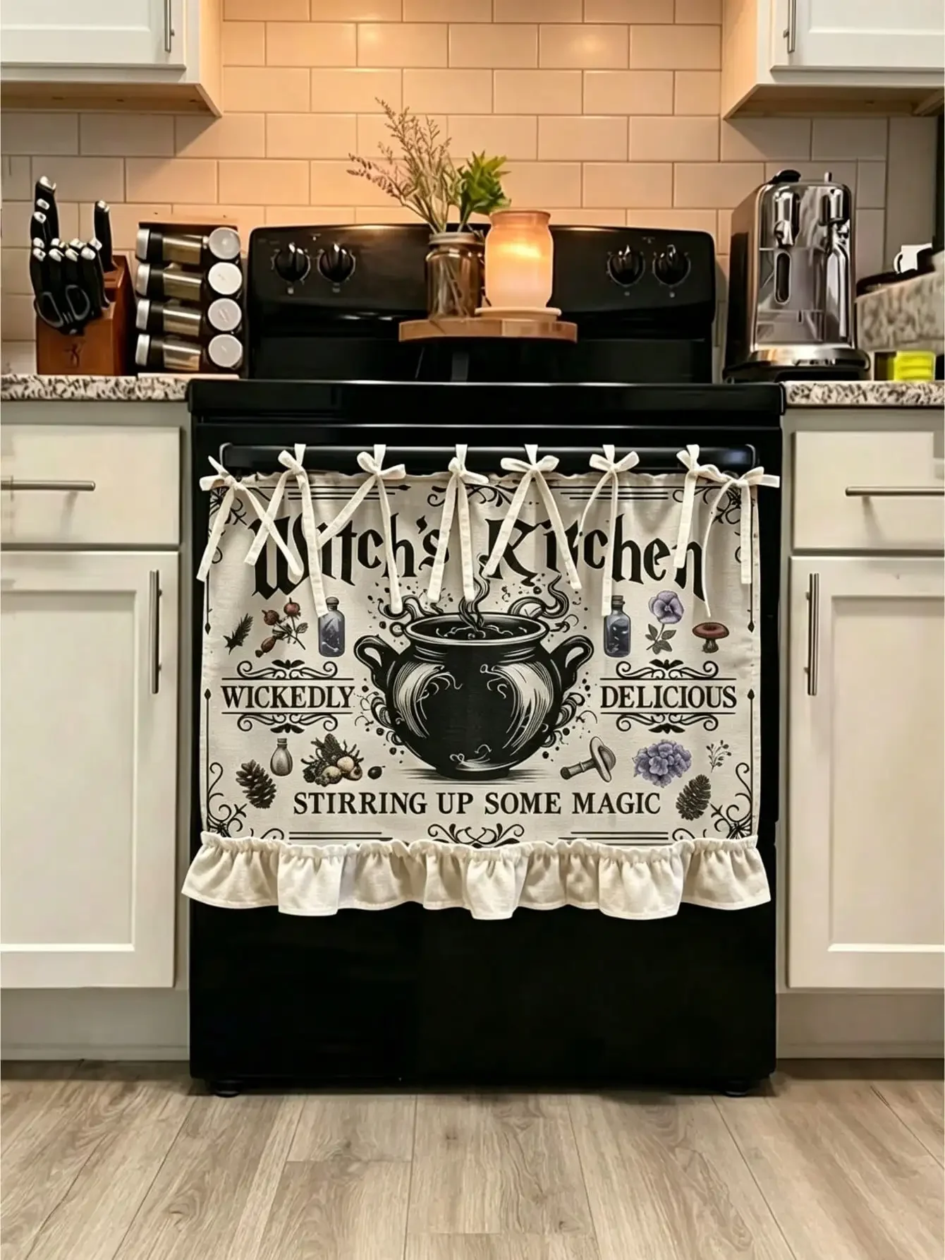 2D Flat, 2D Kitchen Apron Witch Kitchen Pattern Multifunctional Protective Curtain, Suitable For And Stove Cover, Cabinet Protection Board, Appliance Decorative Cover