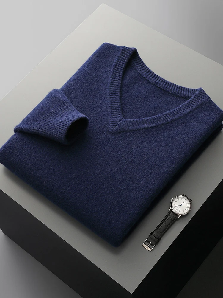 

Thiened Double Strand Seven Needle 00 Pure Wool V Ne Sweater Autumn Winter Men's Knitted irt Chien Heart Ne Base L...