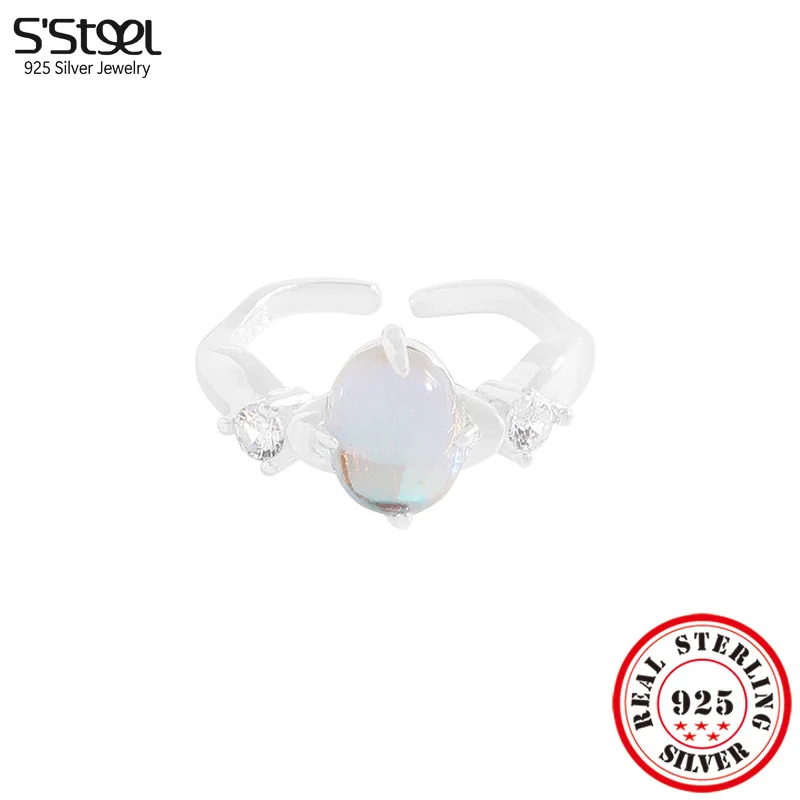 S'STEEL Sterling Silver 925 Korean Irregular MoonStone Rings For Women New In Ring Promise Trends 2023 Accessories Jewelry