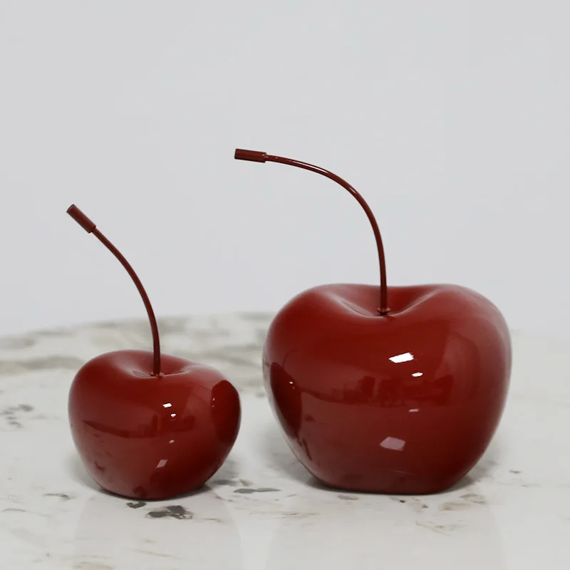 Creative Red Cherry and Apple Resin Sculpture Desktop Decorative Art Study Rooms Fruit Apple Statue Indoor Aesthetic Decoration