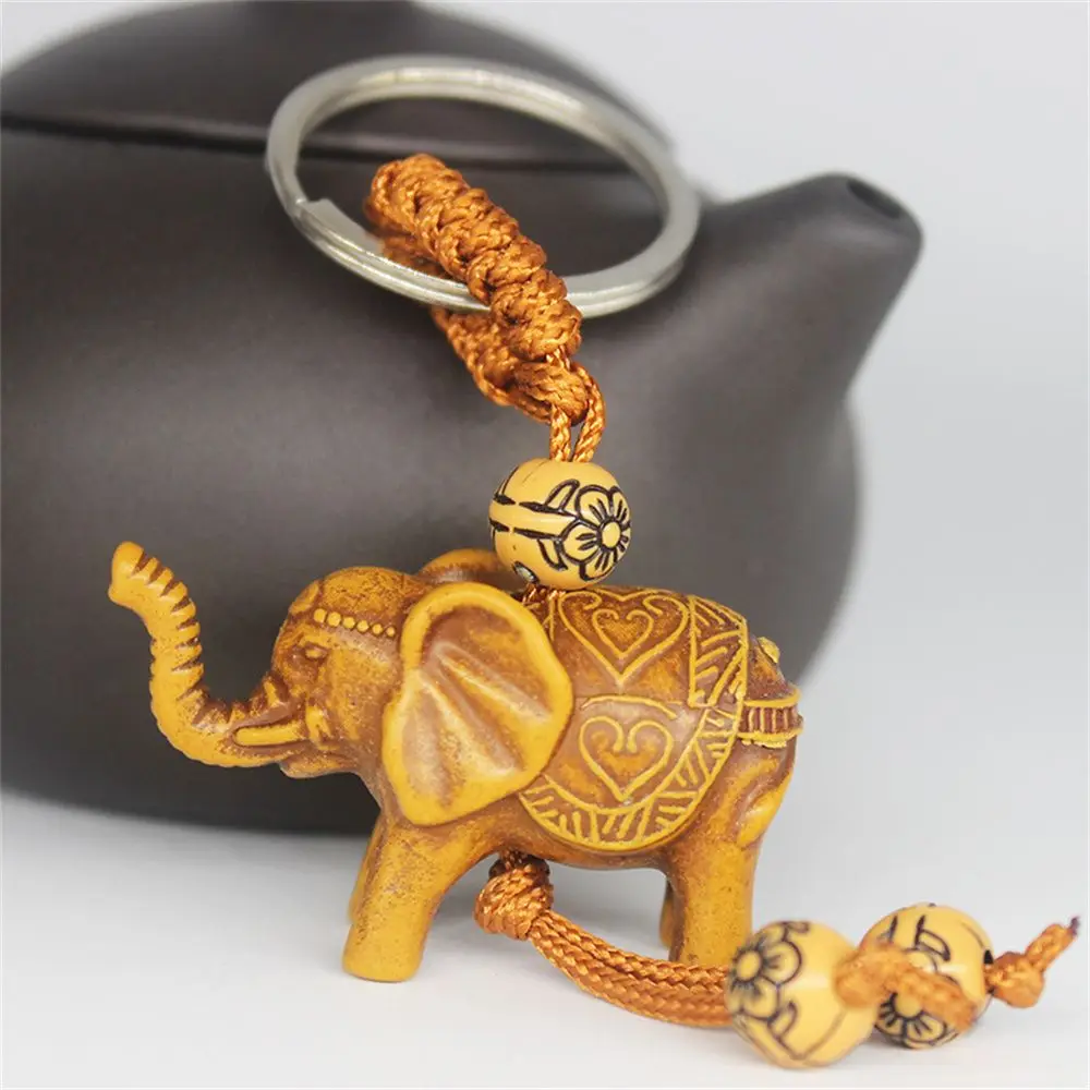 Jewelry Gift Elephant Buckle Religion Wooden Keychain Carving Pendant Key Holder Key Ring