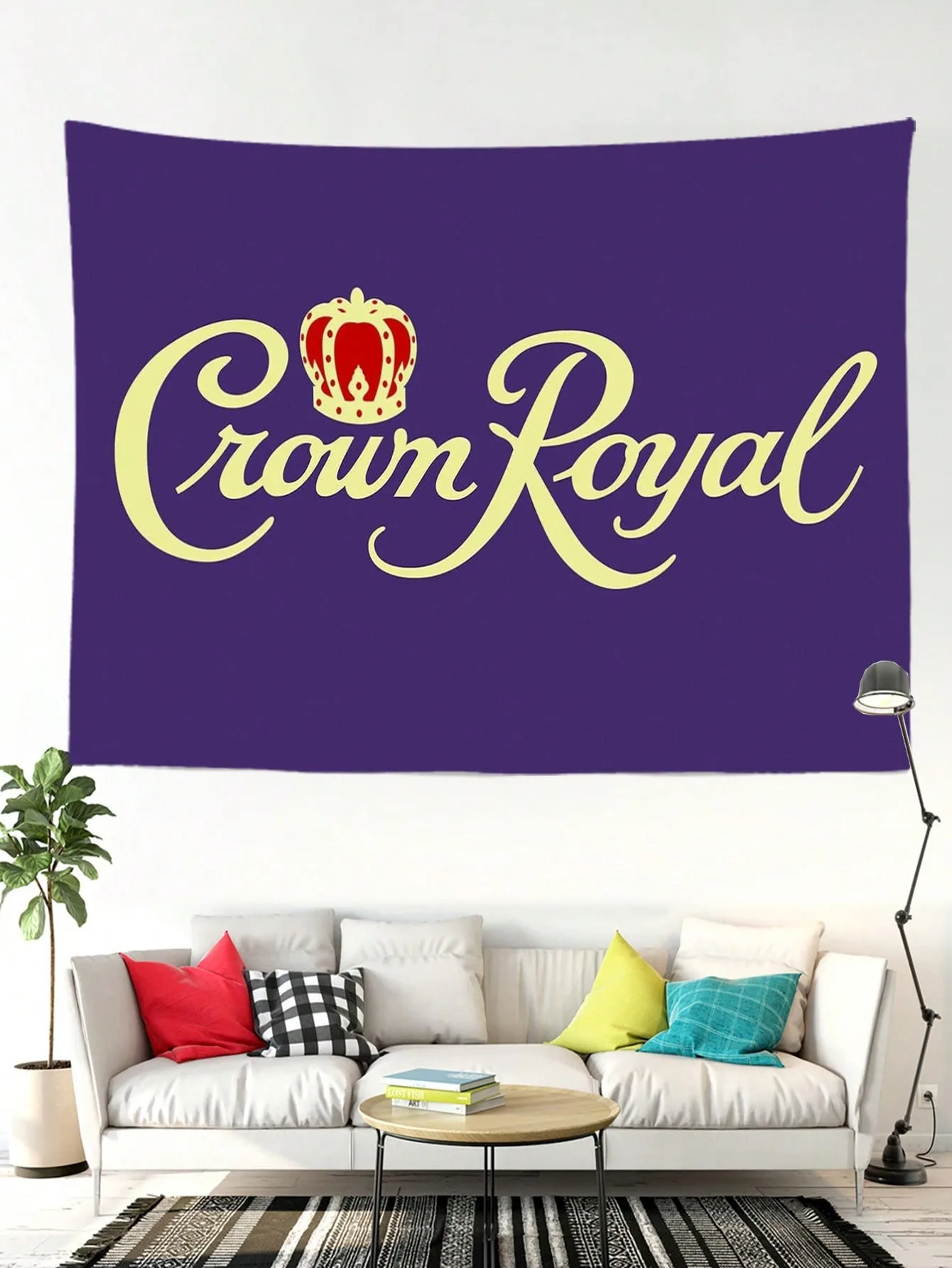 

Crown Noble Royal Tapestry 90gsm Polyester Purple Printed Wall Art Bohemian Boho Dorm Bedroom Living Room Decor Gift