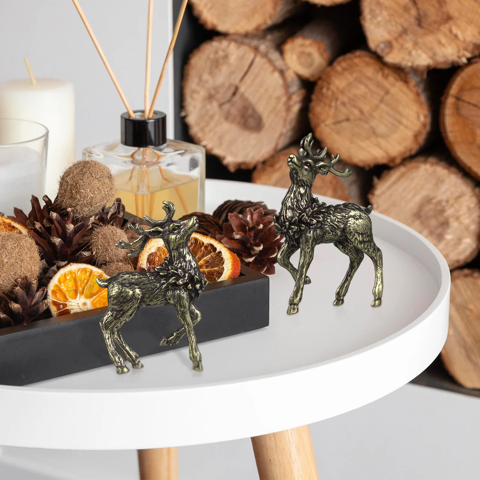 

2Pcs Pure Brass Sika Deer Decor Solid Desktop Ornament Portable Handcrafted Office Home Decoration Gift Deer Decor
