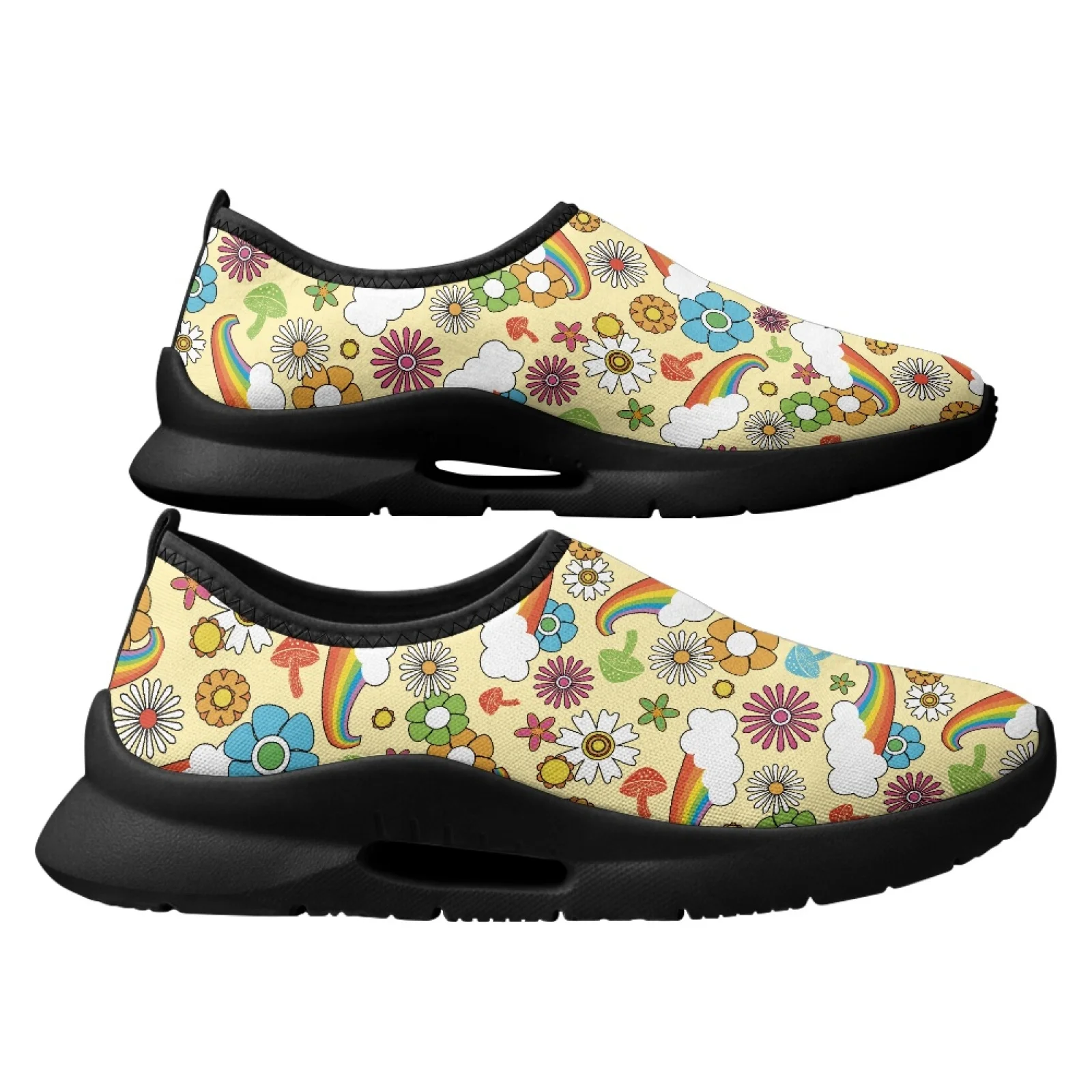 PENSTROLL Rainbow Flowers Slip-On Sneakers Casual Sports Shoes for Men, Low Top Slip on Walking Shoes