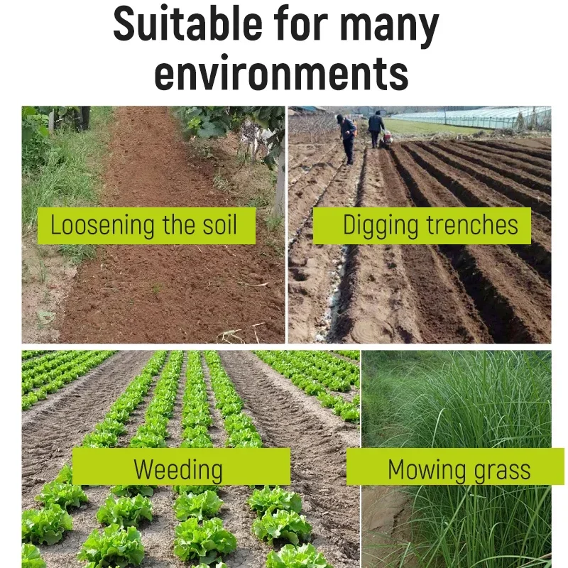 Kosiarka spalinowa 4-suwowa, ręczna, wielofunkcyjna, z funkcją wykaszarki do pielenia gleby i robienia rowków - wydajne narzędzie do pielęgnacji trawnika.