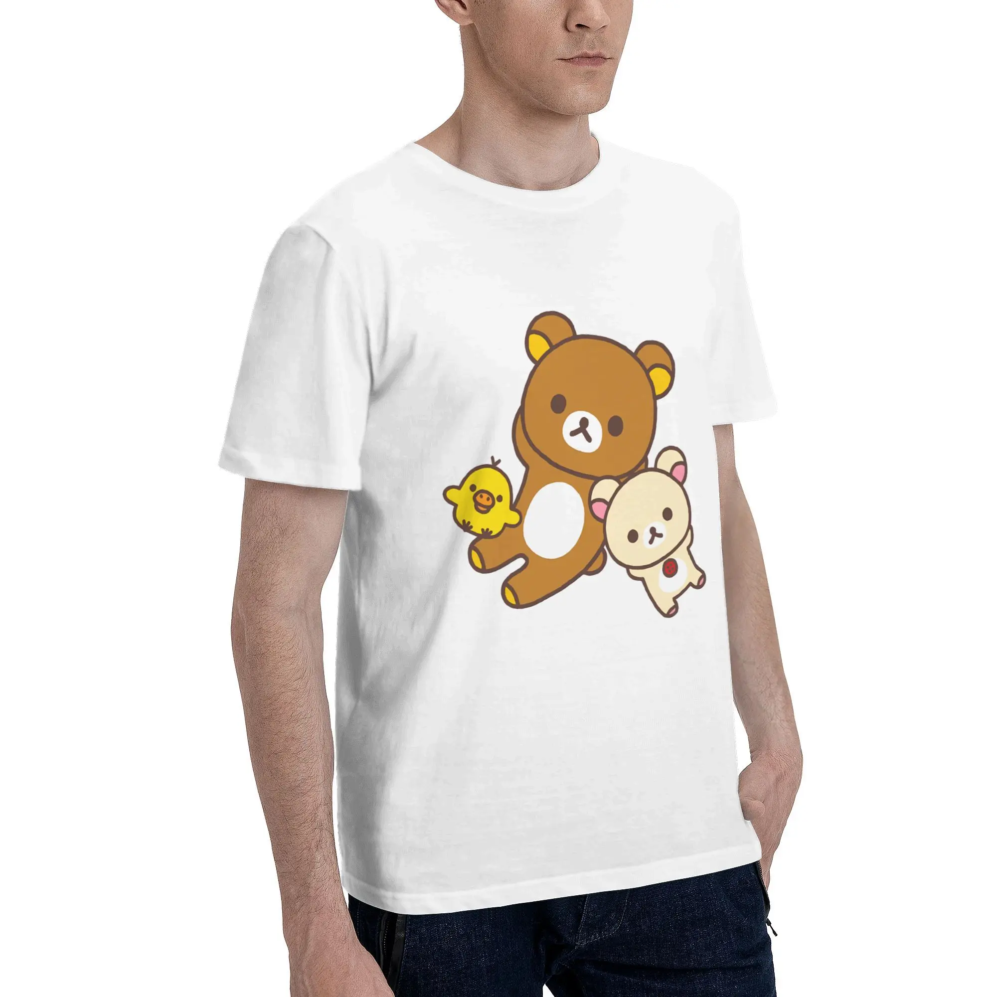 Rilakkuma And Korilakkuma Lying Cotton T Shirt For Men Beach  Awesome T Shirts O Neck Hipster Tees Oversized Pattern Clothing