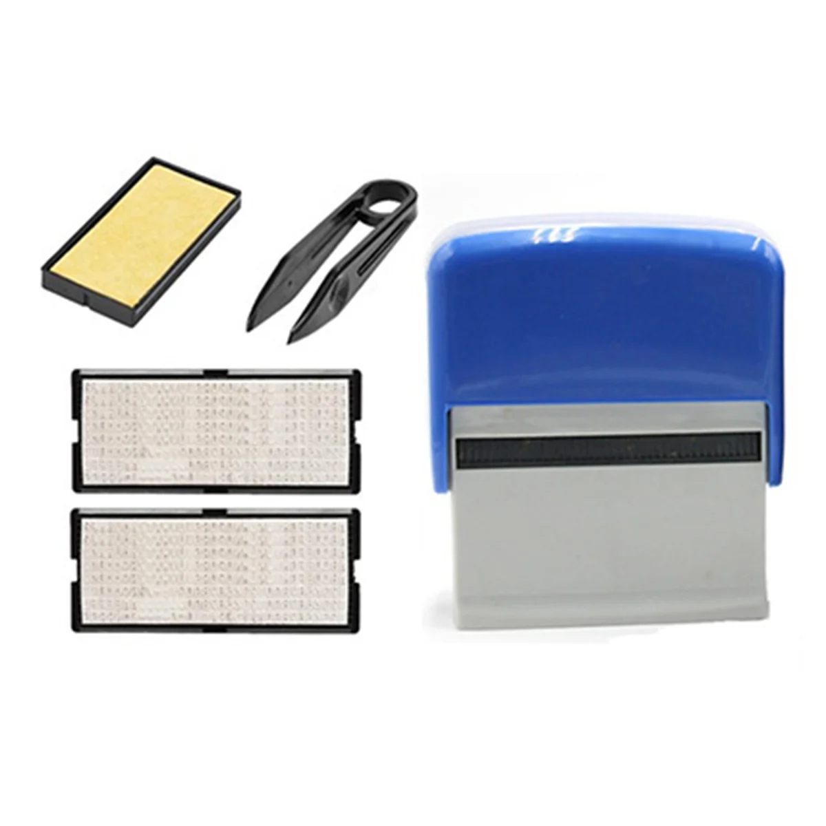 N18R 3X Self Inking Stamp Set Custom Personalised DIY Name Number Address Printing Rubber Stamp with Tweezers Kit Blue