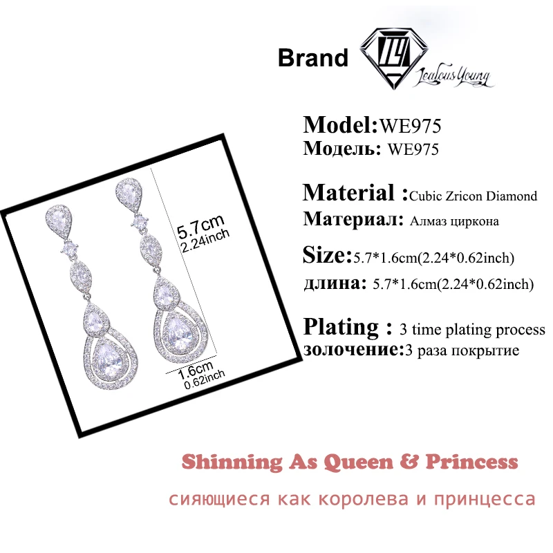 Elegant Fashion Cubic Zirconia Crystal Bridal Long Earrings Luxury Wedding Jewelry for Brides