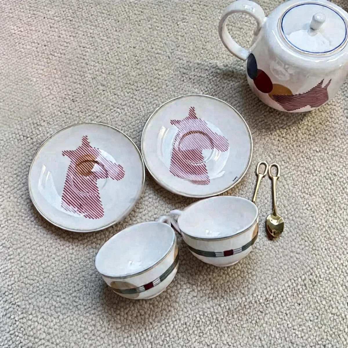 Equestrian Show Jumping Coffee Cup & Saucer Tea Set with Spoon Afternoon Tea Utensils Set High-End Housewarming Gift