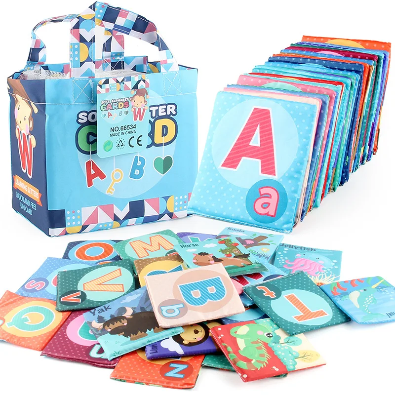 

26PCS baby soft card cloth book storage bag set, letter animal tear-resistant cloth book early education toy