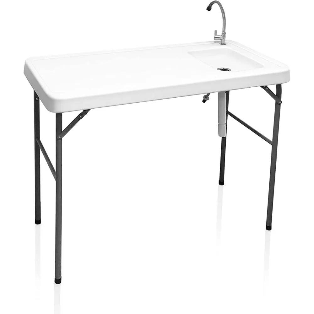 

Fish Cleaning Table with Sink and Faucet, Portable Folding Camping Sink Table, Heavy Duty Fillet Table with Hose Hook Up, for Do