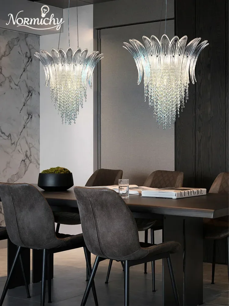 

Современная светодиодная люстра из лепесткового стекла, подходящая для гостиной, столовой, зала, ретро хрустальная кисточка, декоративный яркий светильник