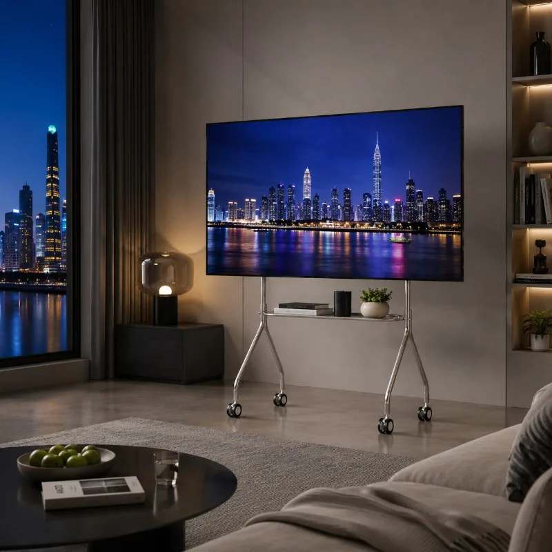 TV Racks All-purpose Rolling TV Stand Stainless Steel TV Trolley, Simple Structure Easy To Assemble for Global Family Daily Use