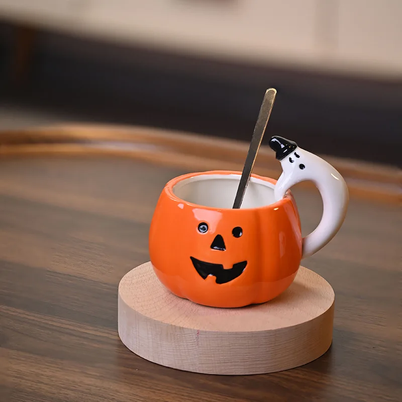 

Ceramic Halloween Pumpkin Mug Halloween Decoration Ceramic Coffee Cup Gift for Family
