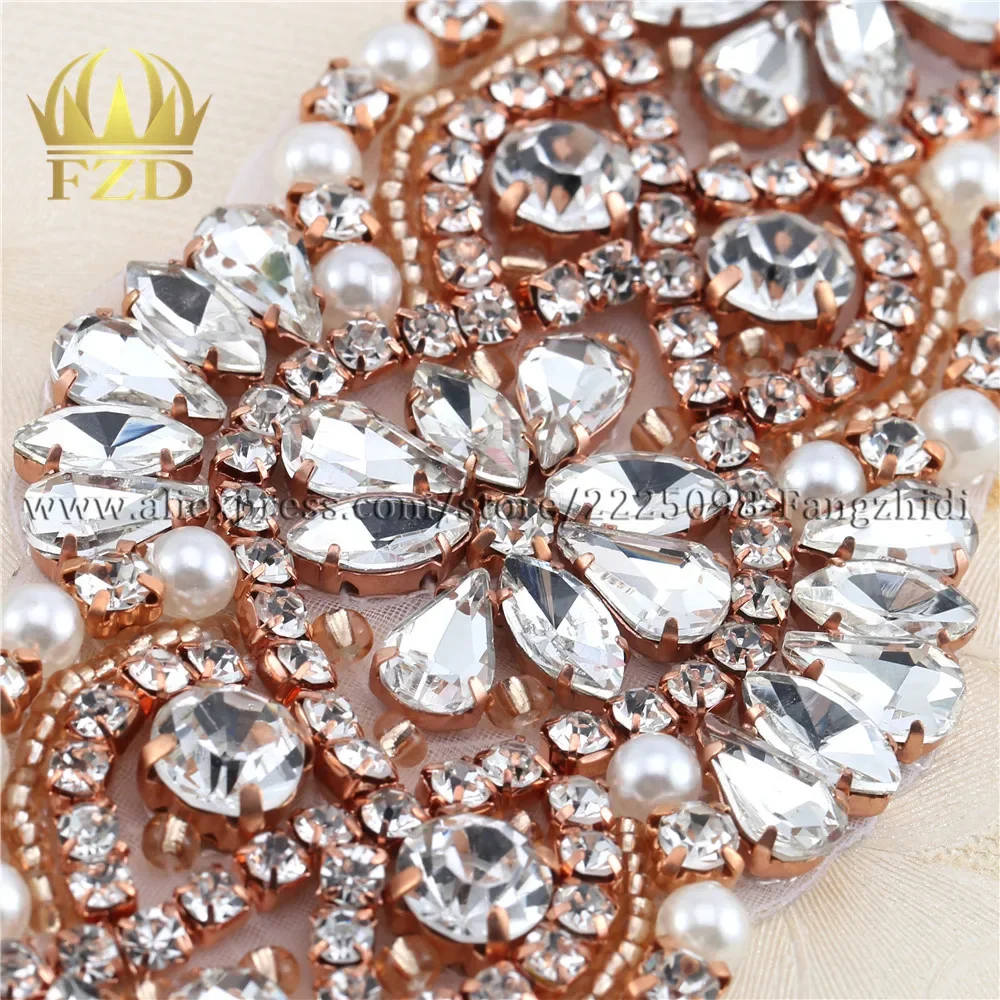 Imagem -05 - Hot Fix Frisado Ouro Rhinestone Applique Casamento Sash e Cinto Cocar Artesanal Costurar Nupcial 30 Pcs Atacado