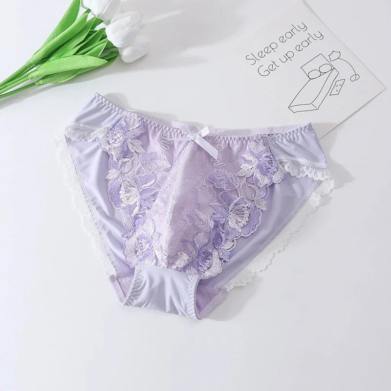 High Quality Man Lace Floral Embroidery Pink Panty Briefs Live Show Dance Costumes DJ CLub Bar BF Gifts Harajuku