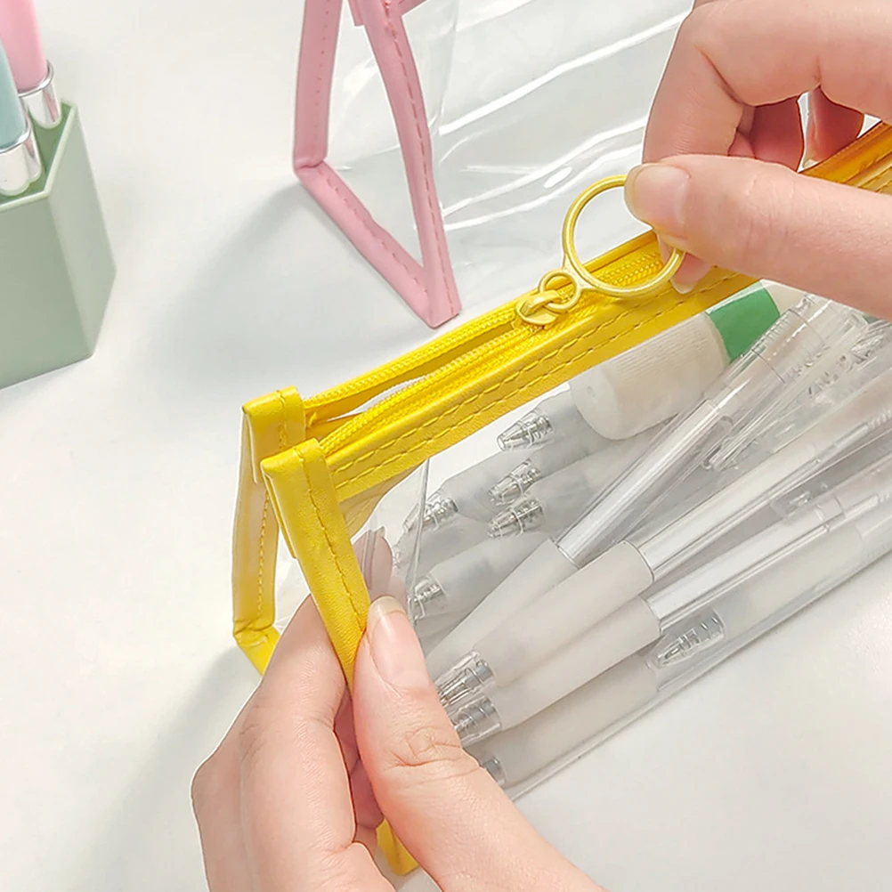 

2Pcs PVC Stationery Bag Durable Lightweight Large Capacity Pencil Case School Office Travel Makeup ganizer Storage Student