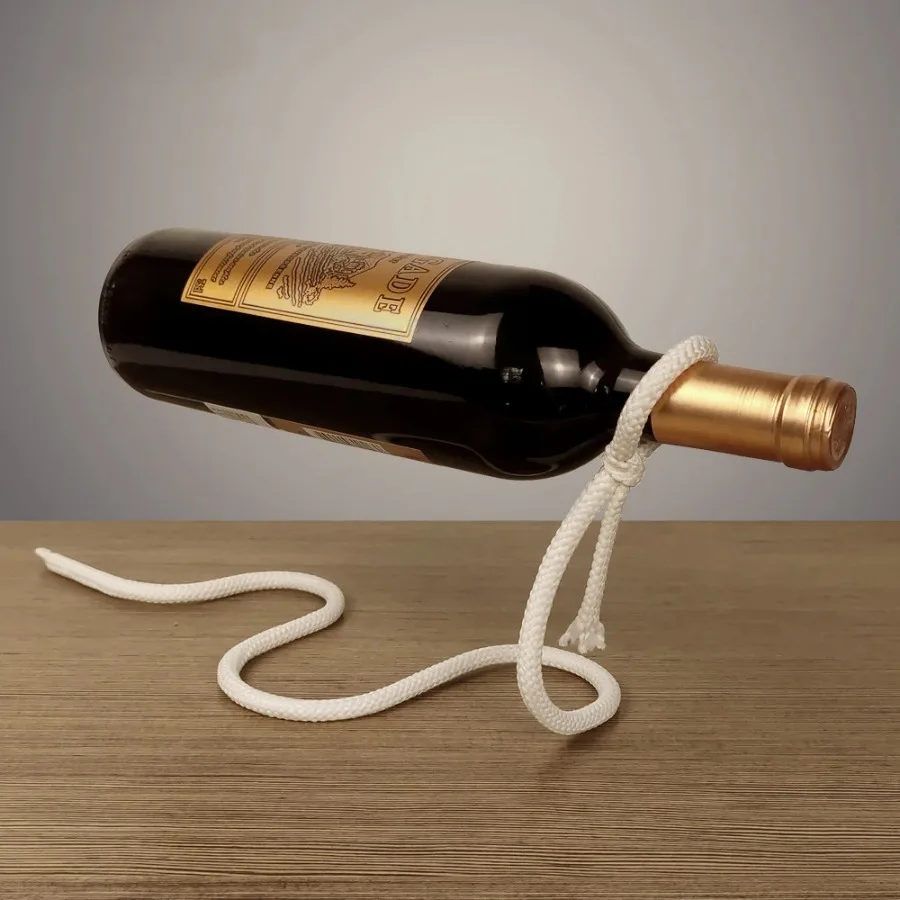 Soporte para botellas de vino con suspensión colgante creativa mágica 3D, soportes de exhibición, estante para botellas de vino en forma de cuerda artesanal, herramientas de Bar de cocina