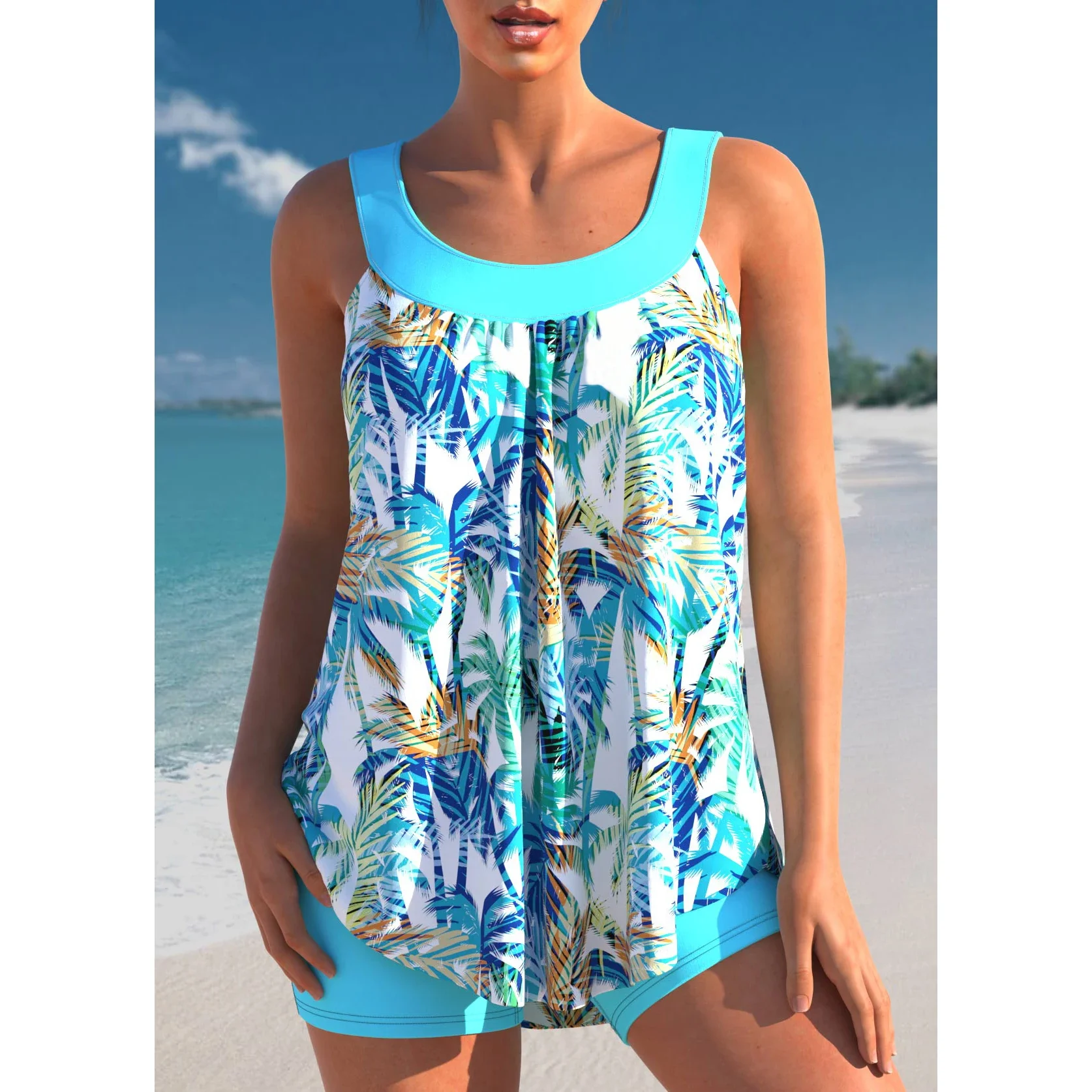 Traje de baño de dos piezas para mujer, Tankini con estampado de diseño, Monokini, novedad de verano, 2023