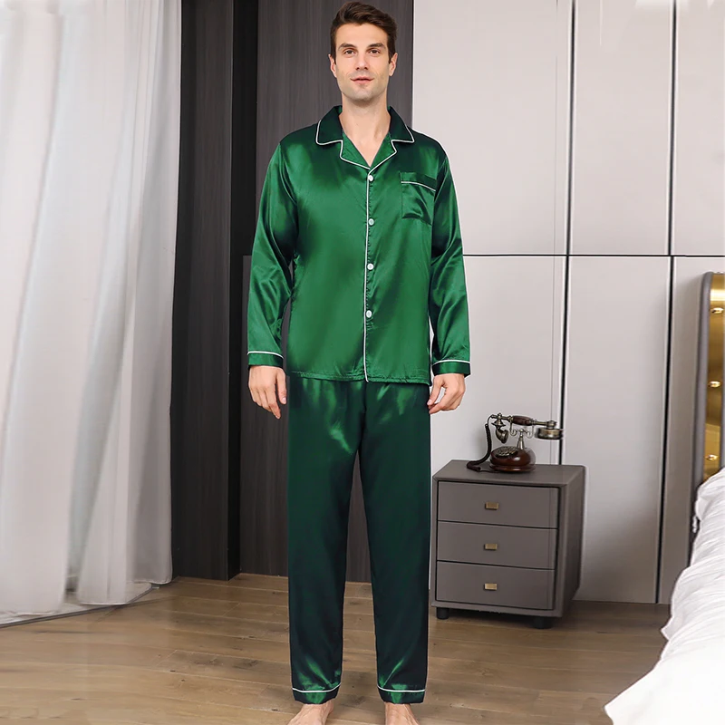 Men's pajamas long sleeves summer ice beautiful home clothes men's spring and autumn casual thin cardigan can wear out two suits