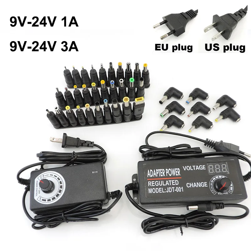 Universal Adjustable 9V 12V 15V 18V 24V Volt 1A 3A 24W 72w Power Supply charger Adapter AC 220V DC 8/10/34pin connector plug