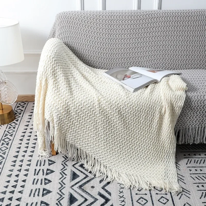 Fishtail Patterned Blanket, Minimalist Knitted Sofa Blanket, Air Conditioning Blanket Bed Tail Towel Decoration,Model Room Towel